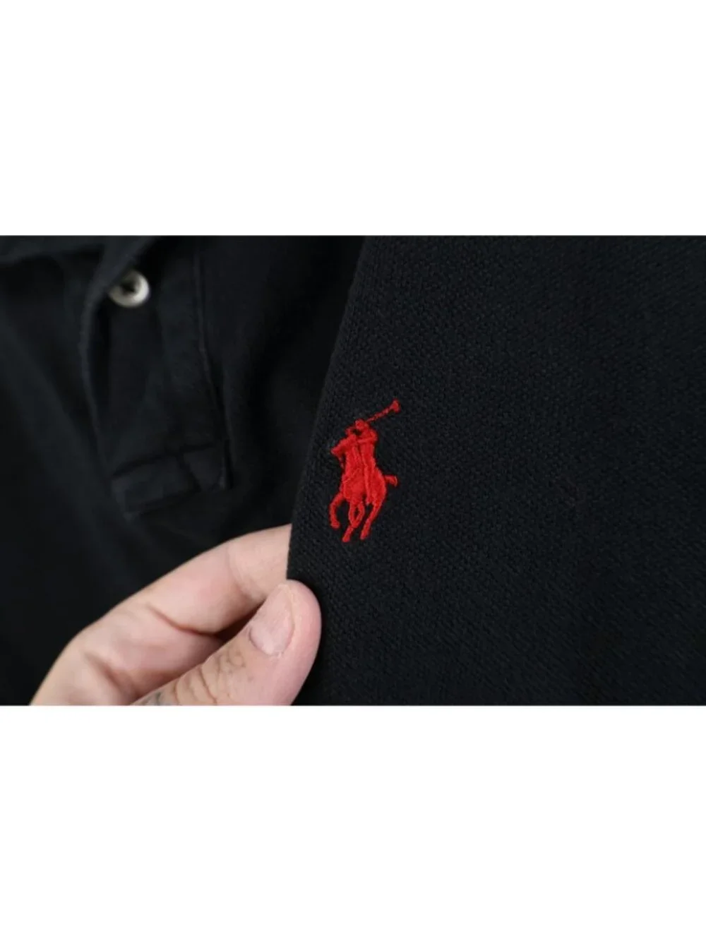 Vintage Y2K Ralph Lauren Mens XL Faded Custom Fit Long Sleeve Polo Shirt Black